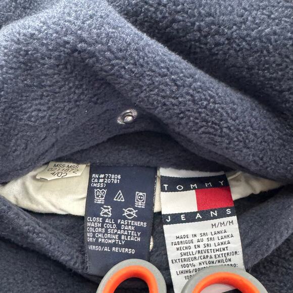 Vintage Tommy Hilfiger Mens Jacket Reversible Fleece Size Med Y2K Spell out Hood - Picture 5 of 11